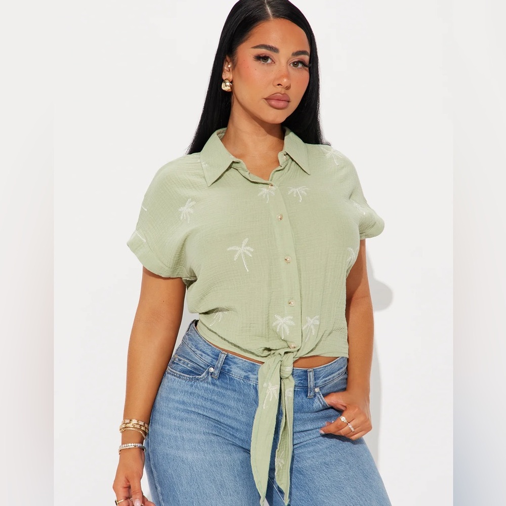 ❥𝖥𝖠𝖲𝖧𝖨𝖮𝖭𝗡𝗢𝗩𝗔: Palm Beach Tie Front Shirt